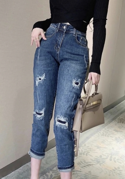 [ BIGSIZE ] Quần Jeans lưng cao va đắp dành cho người béo