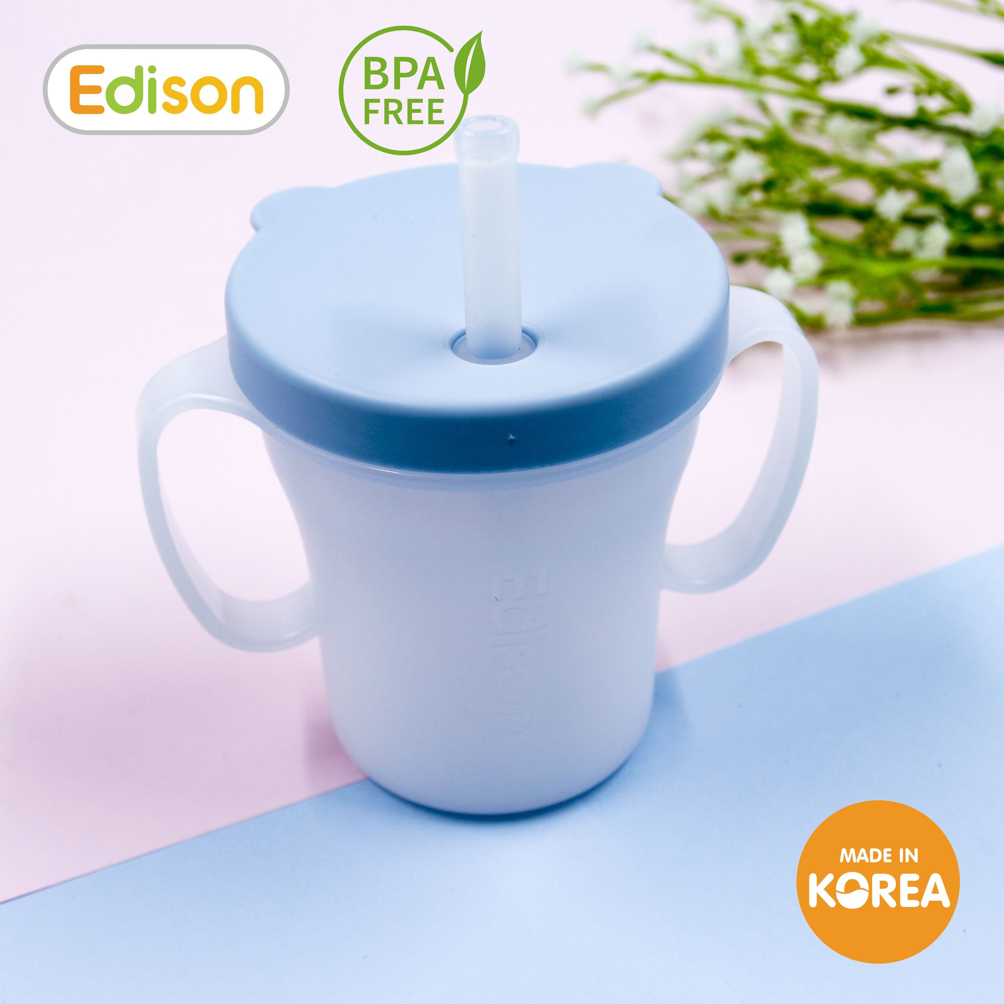Cốc tập uống 3 giai đoạn Edison Hàn Quốc có ống hút chống rò rỉ và tay cầm