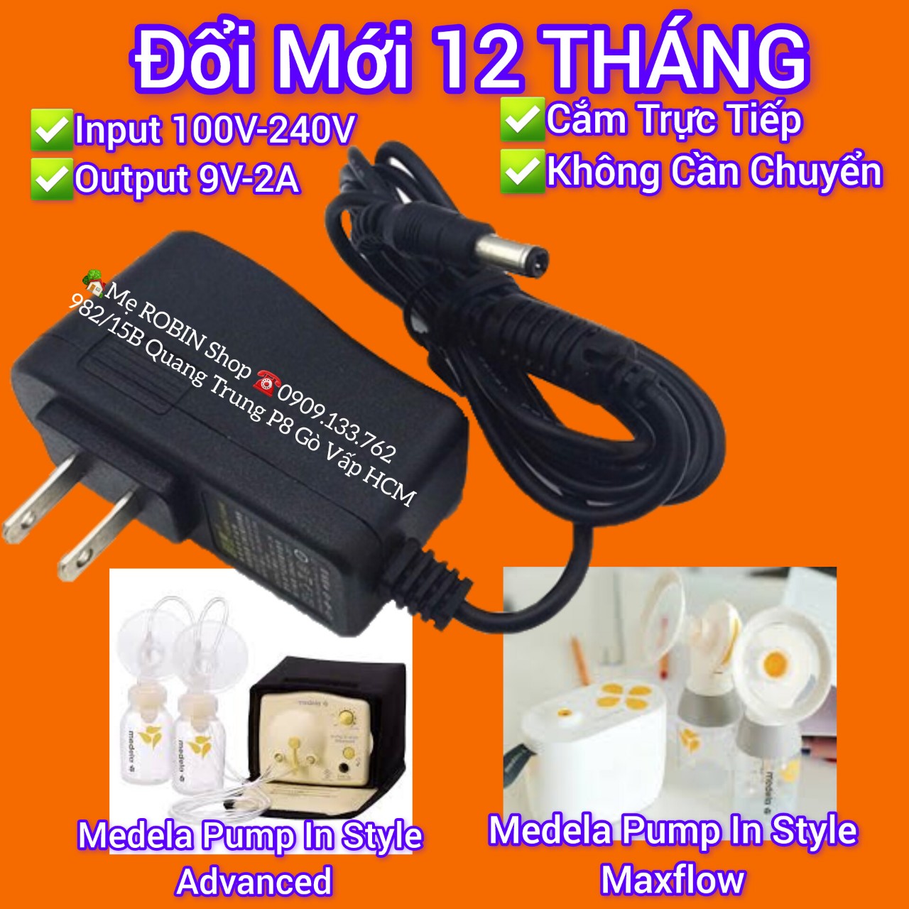 [1 year warranty] 9v 2A power adapter charger-Medela pump double electric breast pump accessories
