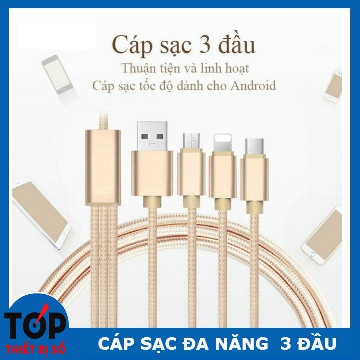 Cáp Sạc Nhiều Đầu Đa Năng Dây Cáp Sạc 3 Đầu Thông Minh Dây Dù Cực Bền Dây Sạc 3 in 1