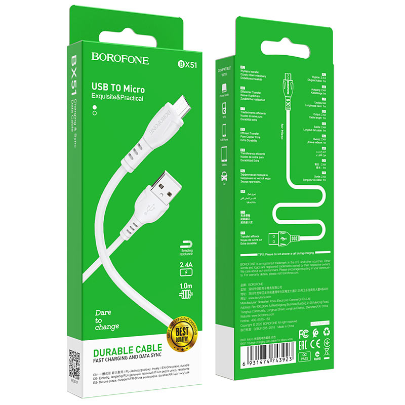 Cáp Sạc Nhanh borofone bx51 Micro USB 1m  - BH 12 Tháng