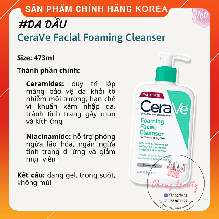 Sữa rửa mặt Cerave dịu nhẹ 236ml Mới Nhất