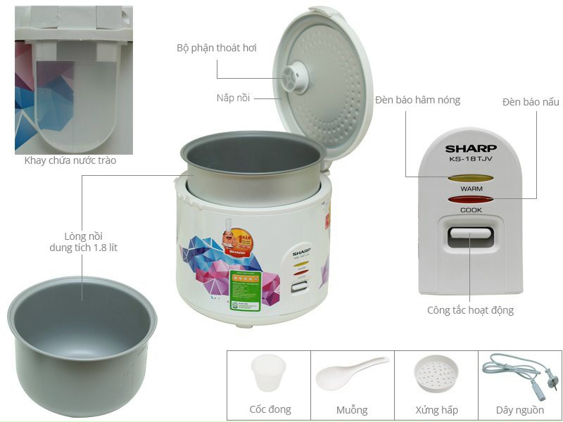 Nồi cơm điện Sharp KS-181TJV  1.8 Lít ( hàng chính hãng)