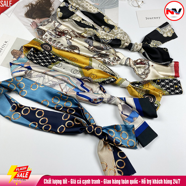 Khăn Lụa Đa Chức Năng Hàn Quốc Băng Đô Khăn Quàng Cổ Túi Trang Trí (145x15cm)