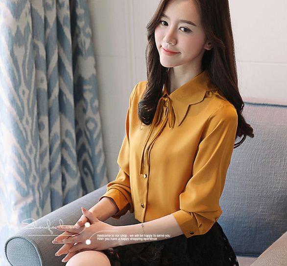 Áo sơ mi công sở tay dài cổ kiểu cánh bướm