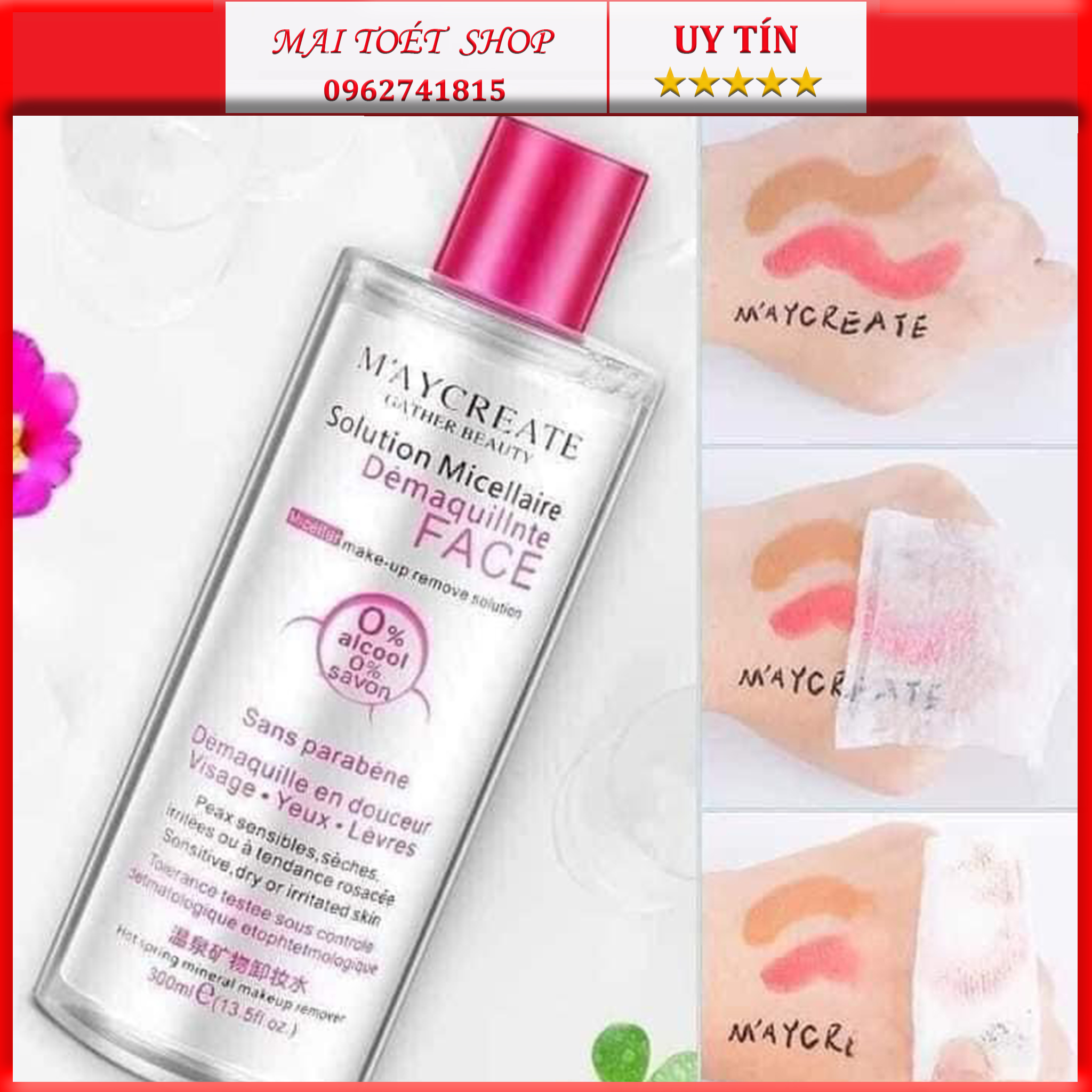 Nước tẩy trang Maycreate, cho da dầu, da mụn