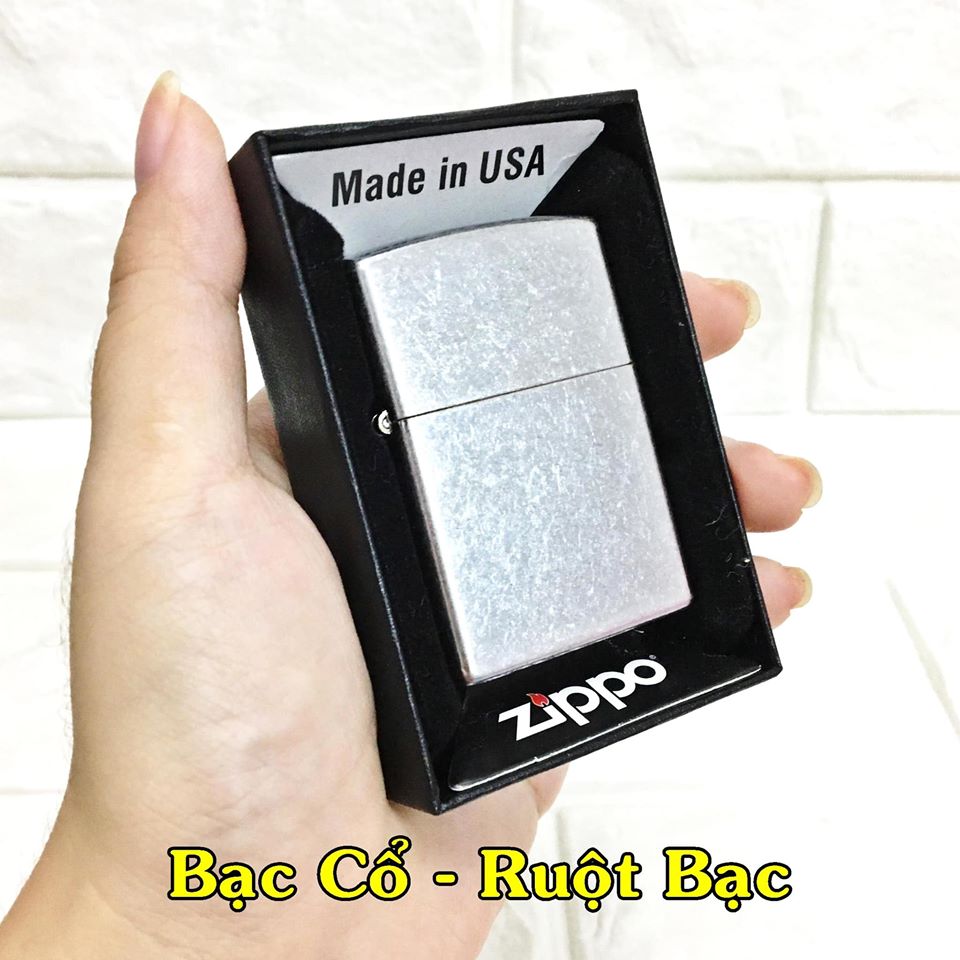 [ KHUYẾN MÃI ] Hột Quẹt , Bật Lửa Zippo Mỹ ( USA ) Màu Bạc Ruột Bạc ( Có Tem Đỏ )