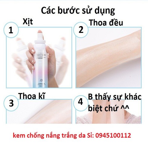 [FREESHIP]Xịt chống nắng trắng da Maycreate 150ml