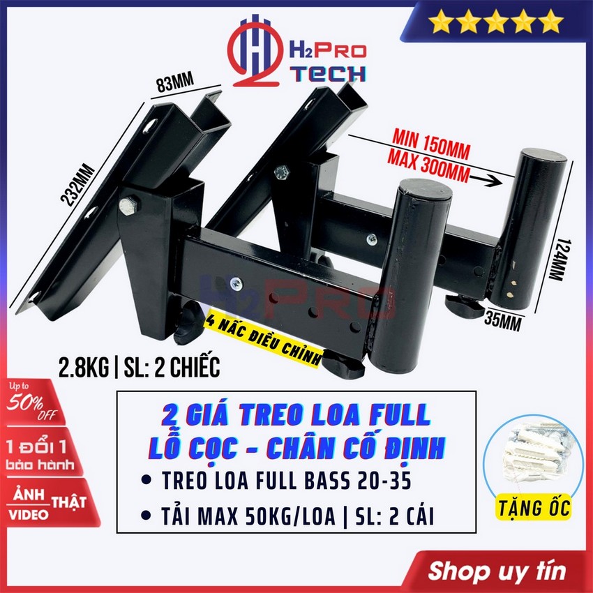 2 Giá Treo Loa Full 30 Chân Cố Định, Giá Cọc Treo Loa Đứng Cao Cấp Chịu Tải 50kg - Chắc Chắn, Tặng Bộ Ốc 30K-H2pro Tech