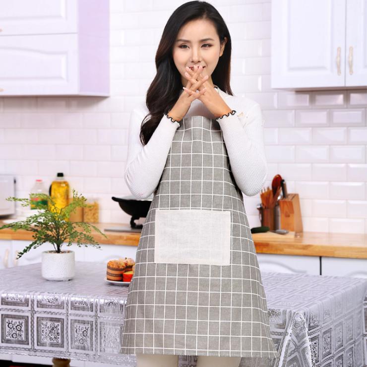 Tạp dề nội trợ dạng yếm kẻ Caro có túi, chống nước, chống dầu mỡ siêu tiện dụng