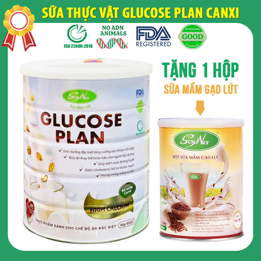 Sữa Thực Vật Glucose Plan Canxi Soyna 900g chính hãng tặng kèm 1 hộp Sữa