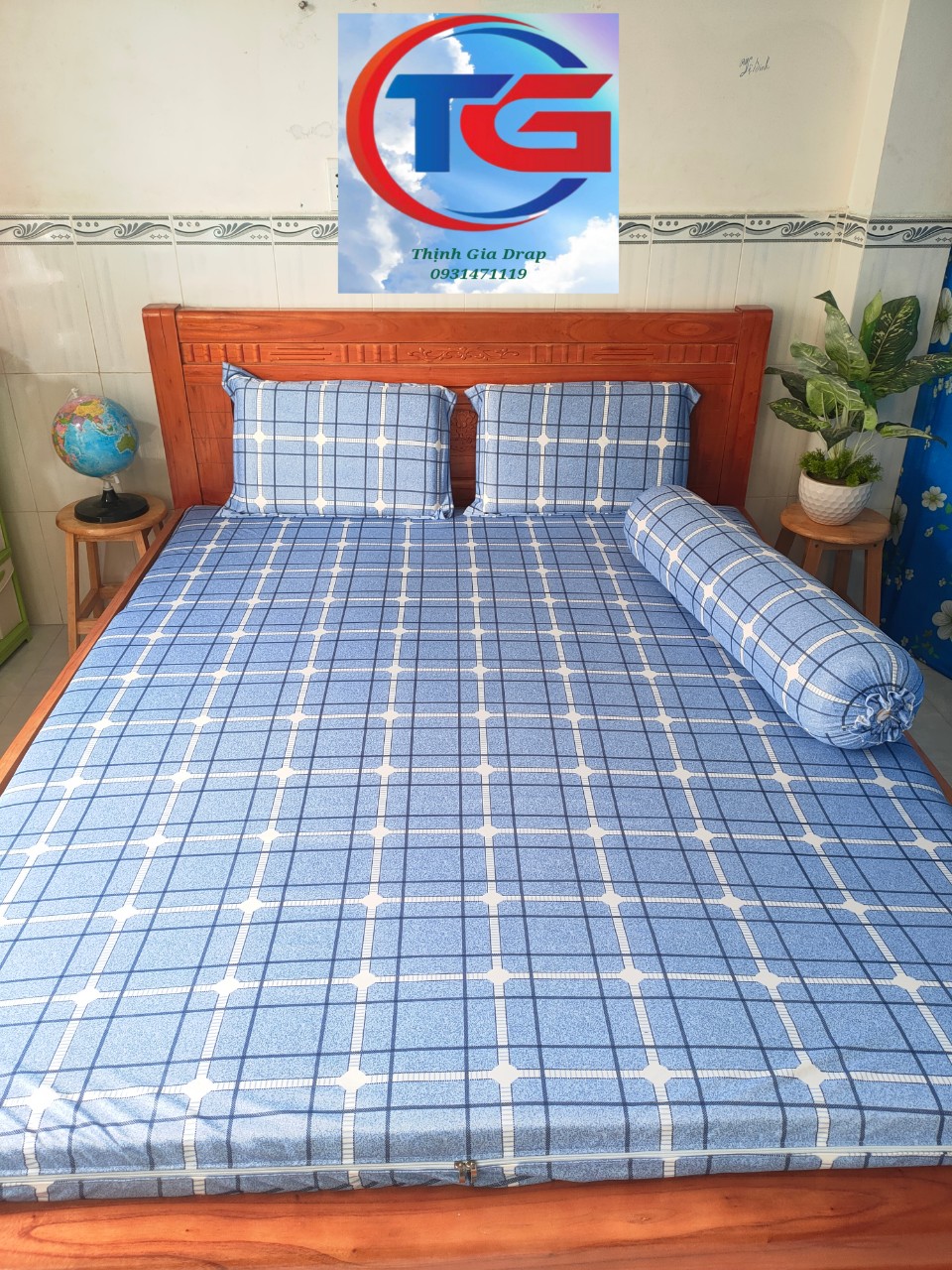 Bộ drap 4 món Thun 3D Hàn Quốc ( 1drap + 2 gối nằm + 1 gối ôm)