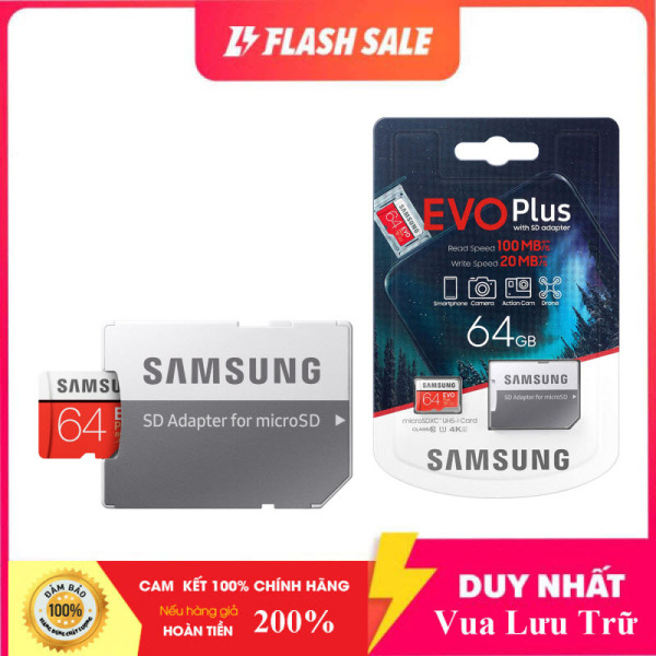 [Flash Sales] Thẻ nhớ MicroSDXC Samsung Evo Plus 64GB U3 4K- W60MB-R100MB - box Anh New 2020 (Đỏ) + Kèm Adapter