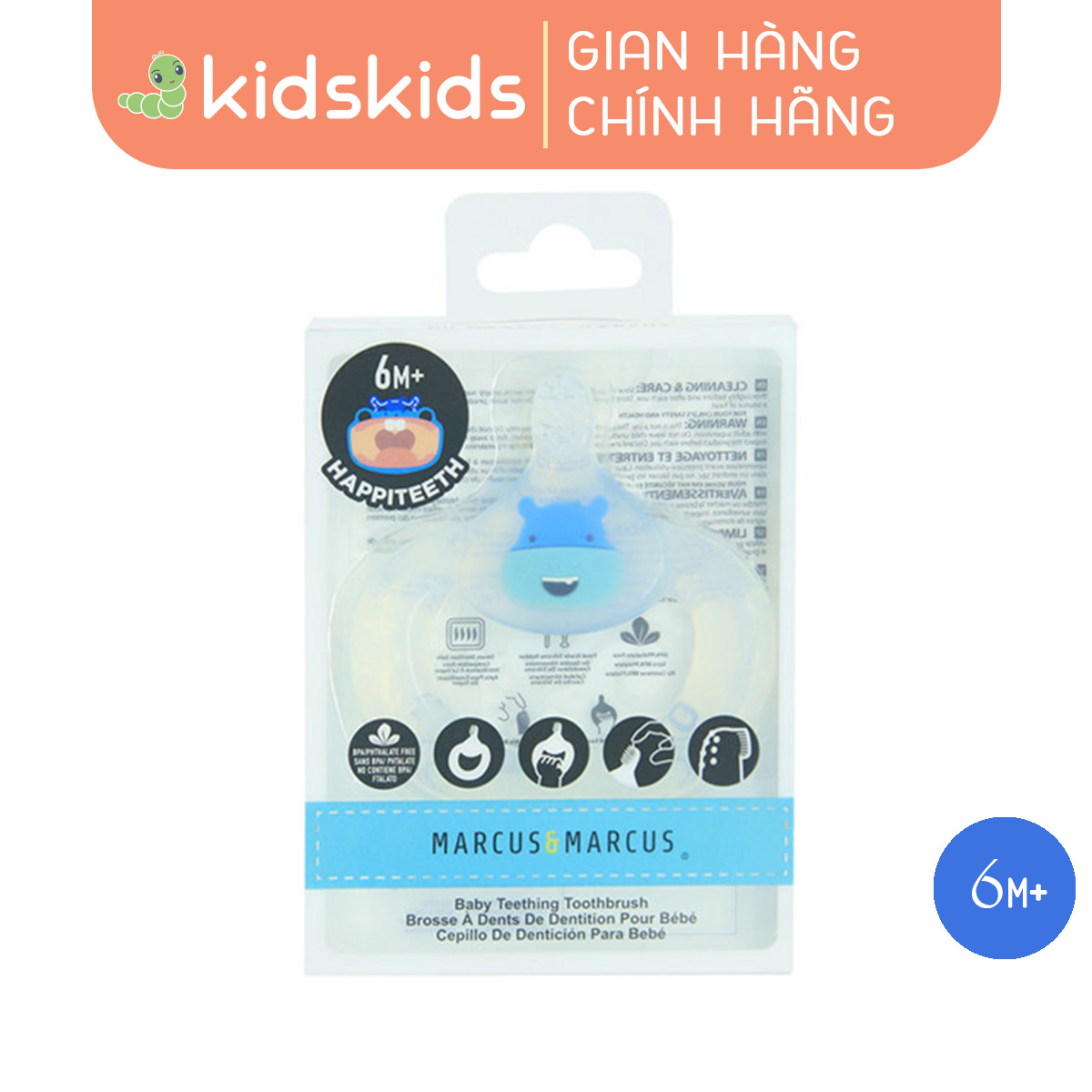 Bàn chải đánh răng kiêm gặm nướu silicon cho bé Marcus & Marcus, từ 6 tháng - Lucas