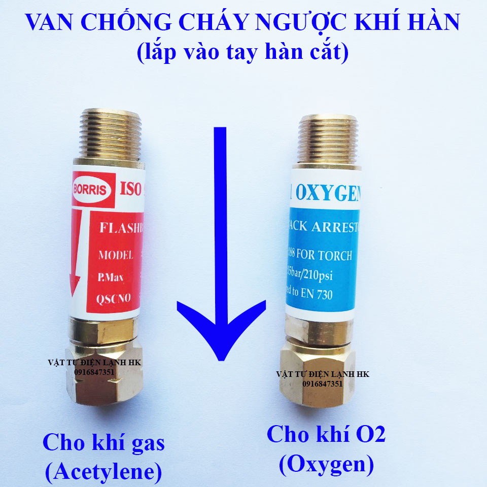 Van chống cháy ngược khí hàn Oxi - Gas (chọn đúng loại khi đặt hàng) 188 3/8" BORRIS - Van lắp tay hàn gió đá O2 - acetylen - Valve Boris