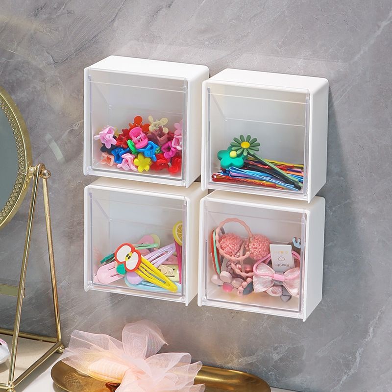 Square plastic cotton makeup remover storage case, wall-mounted clear flip cover storage box