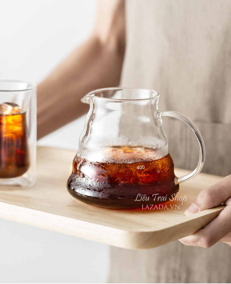 Bình lắc cafe cà phê có ngấn thuỷ tinh bình mây bình pour over bình pha chế bình lắc coffee server