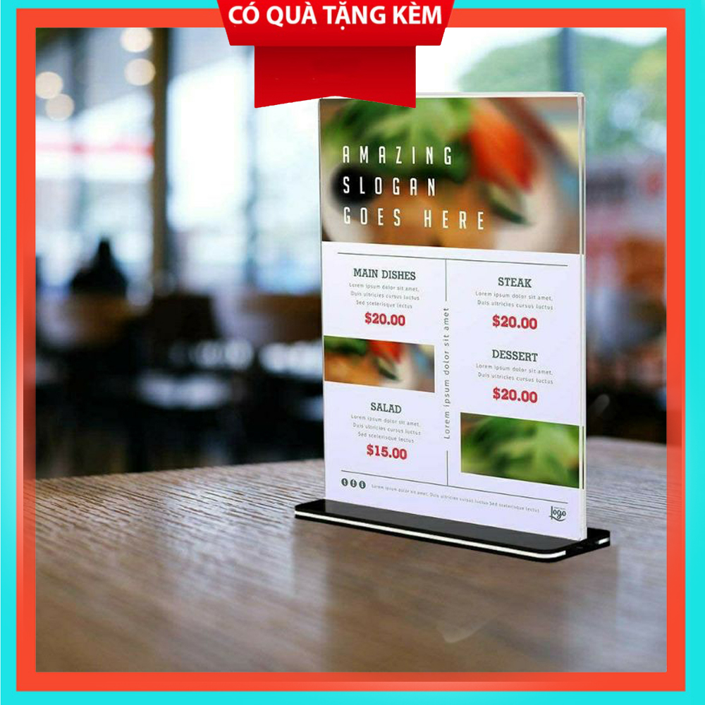 Menu mica A4,A5,A6,Kệ menu để bàn đế chữ T