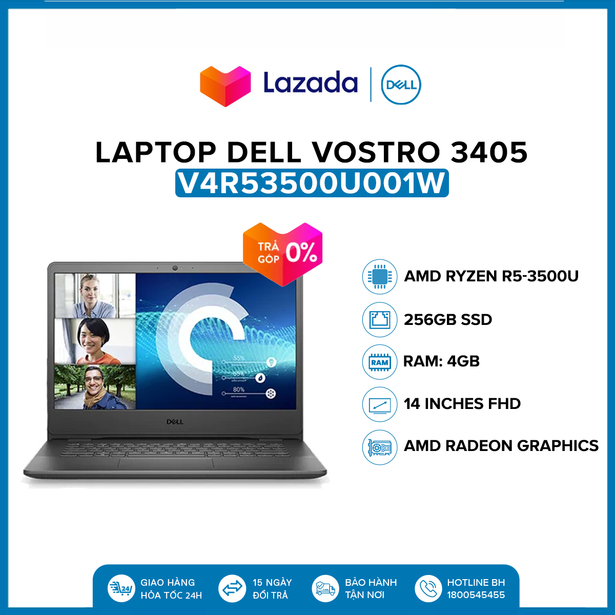 Laptop Dell Vostro 3405 14 inches FHD (AMD Ryzen R5-3500U...