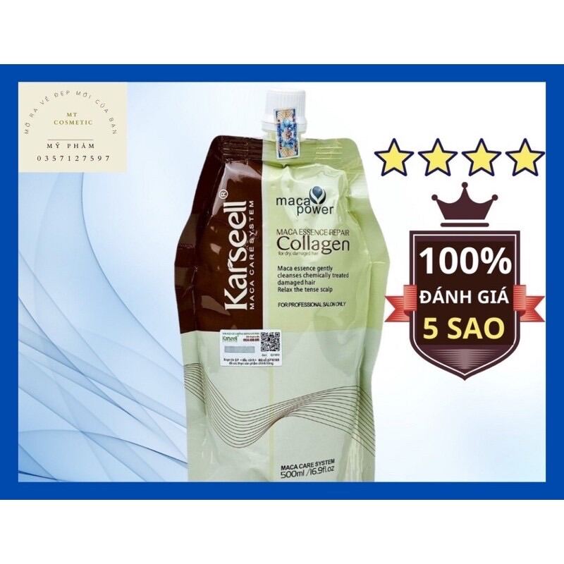 Kem ủ tóc karseell maca power collagen 500ml phục hồi hư tổn hấp ủ tóc thẳng mượt bổ xung collagen loại 1 có tem ut09