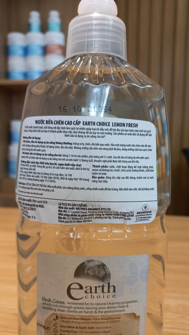 Nước rửa chén cao cấp Earth Choice Lemon Fresh 1L