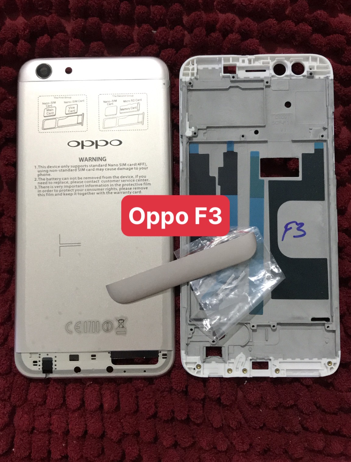 Bộ vỏ Oppo F3 zin (có lưng .xương. phím bấm)