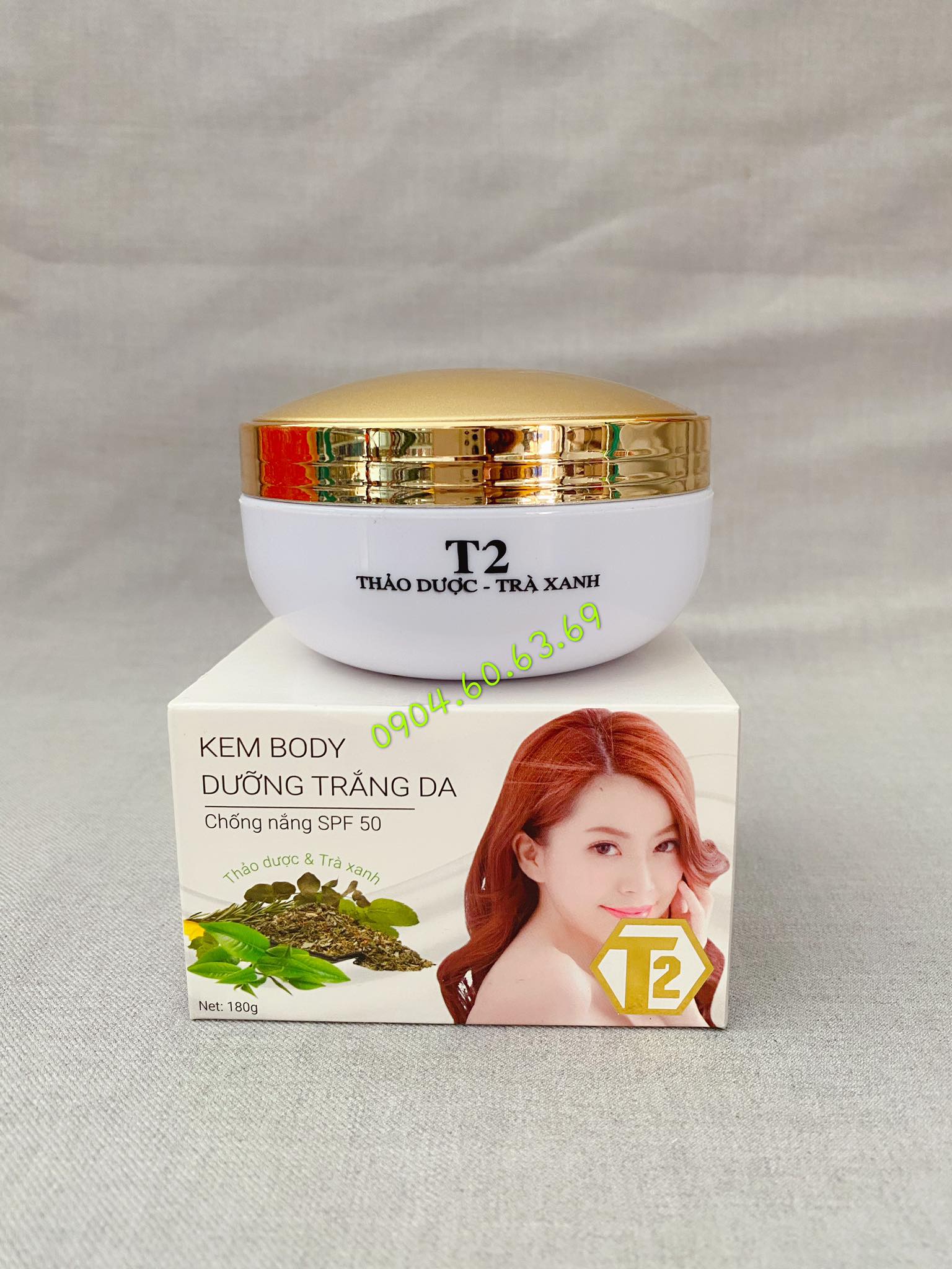 Kem Body Dưỡng Trắng Da Toàn Thân T2 Thảo Dược Trà Xanh 180g