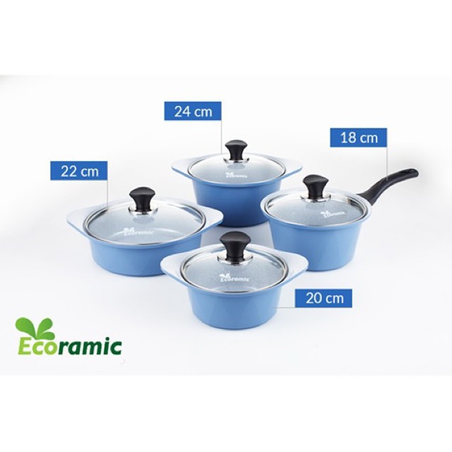 BỘ 4 NỒI ĐÁY TỪ ECORAMIC PLATINUM CAO CẤP (QUÁNH 16CM, NỒI 18CM.20CM.22CM) CHÍNH HÃNG