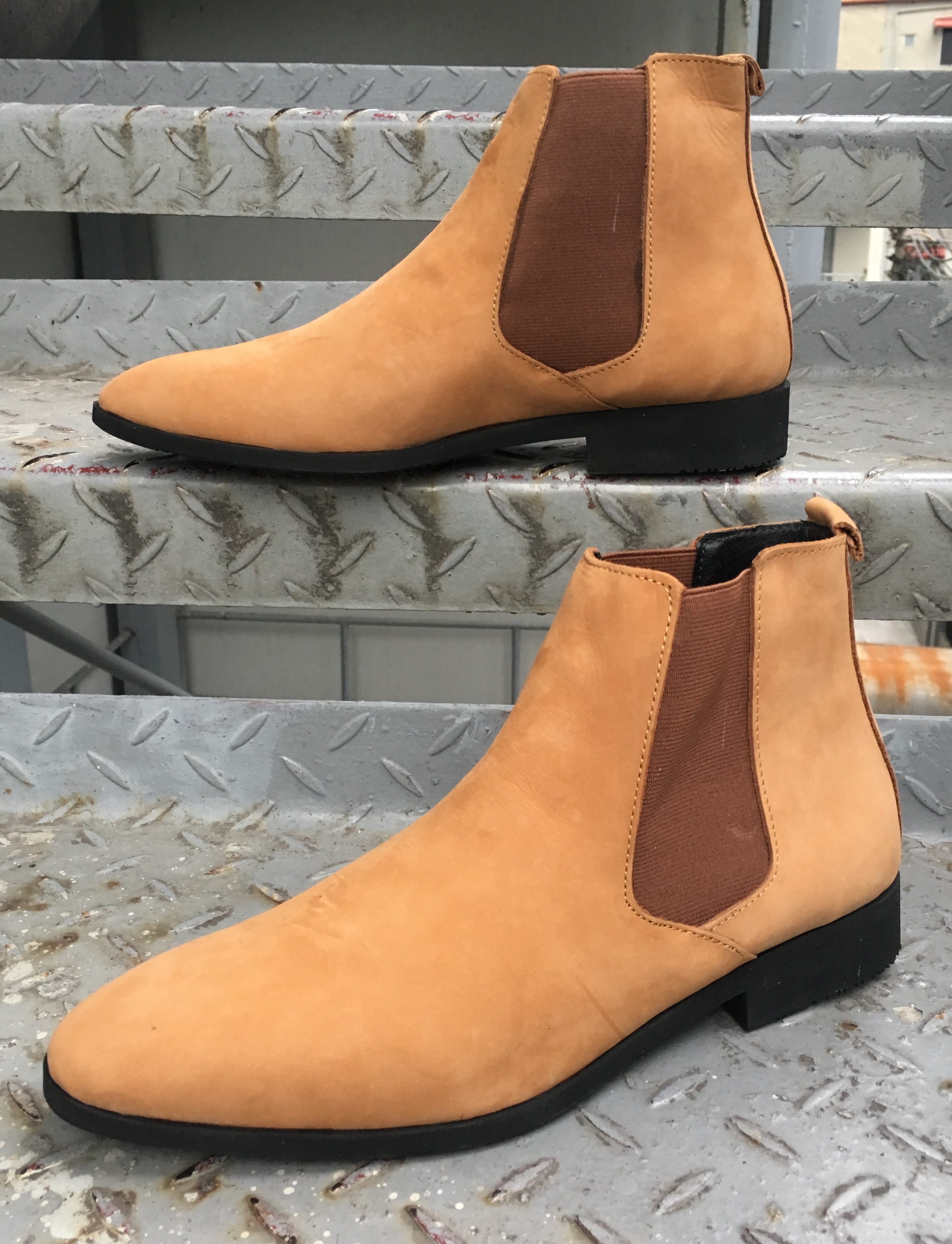 Shoes leather men Chelsea boots quality Suede yellow cow