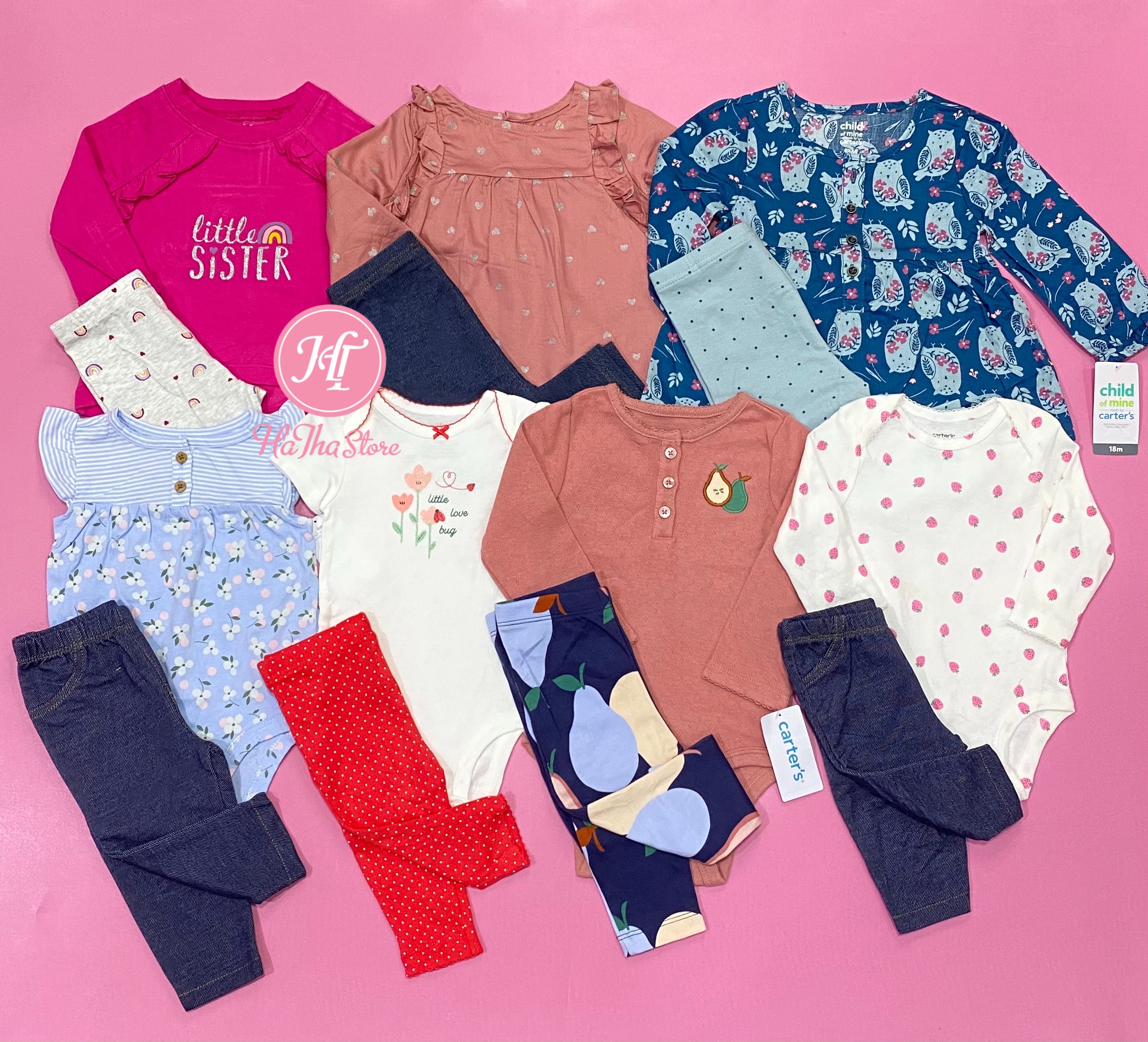 (Size 3-13kg) Set 2 món C4R₸£R gồm bodysuit và quần dài cho bé gái