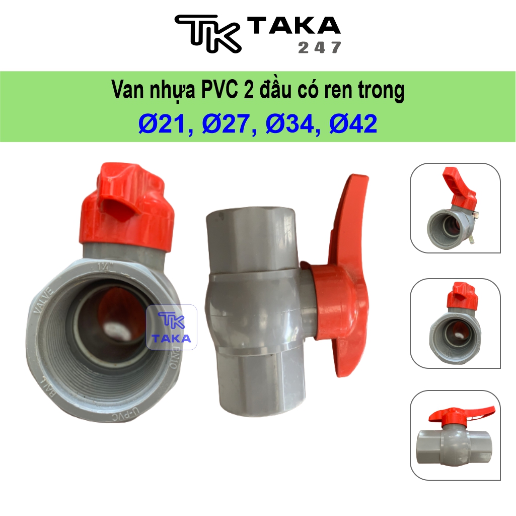 Van nhựa 2 đầu có ren trong phi Ø21 - Ø60