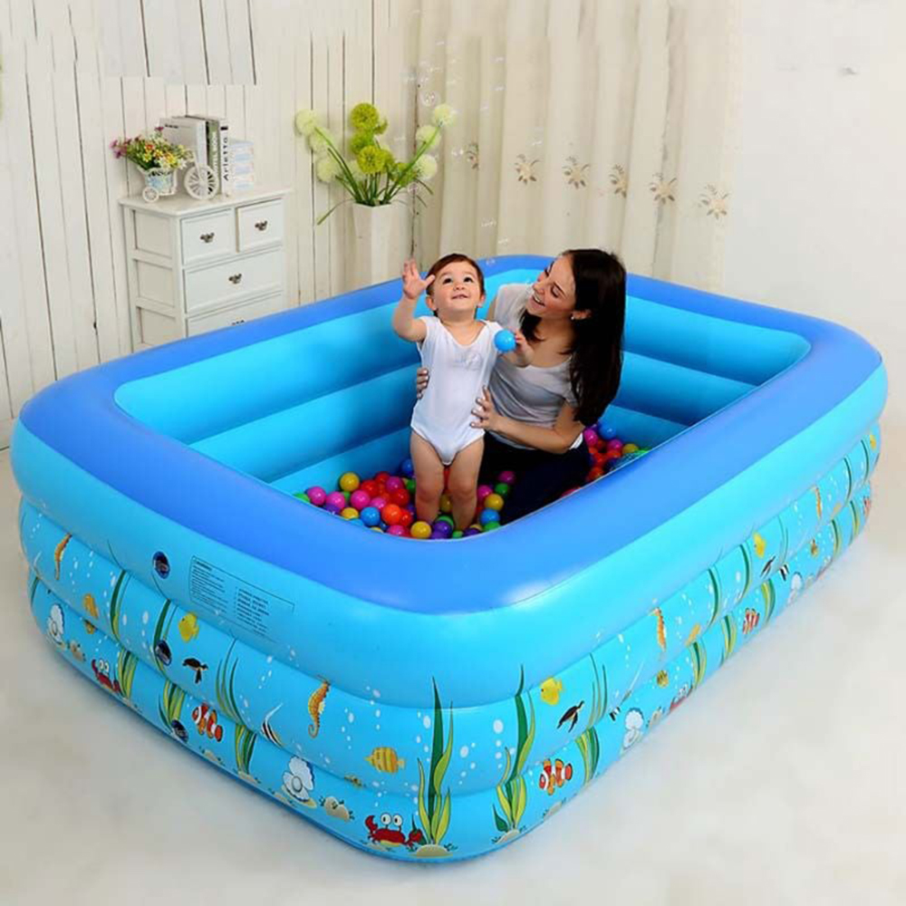 Bể bơi cho bé 3 tầng hình chữ nhật 130x90x55, Loại dày, Bảo hành Uy Tín 1 đổi 1 tại Tech Gold Store