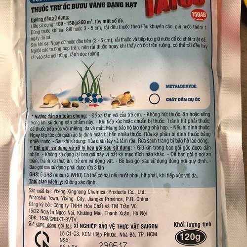 Bả diệt ốc, sên hại cây-Tatoo 100gr