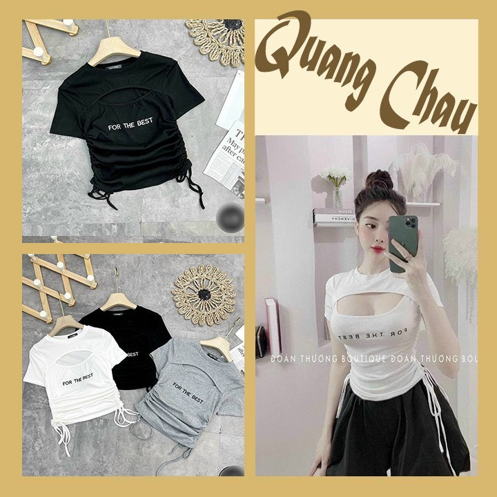 Áo Kiểu Borip In Chữ FOR THE BEST Hở Ngực Rút Hai Bên Eo Sành Điệu Style Hàn Quốc HOT TREND TTSLA0653