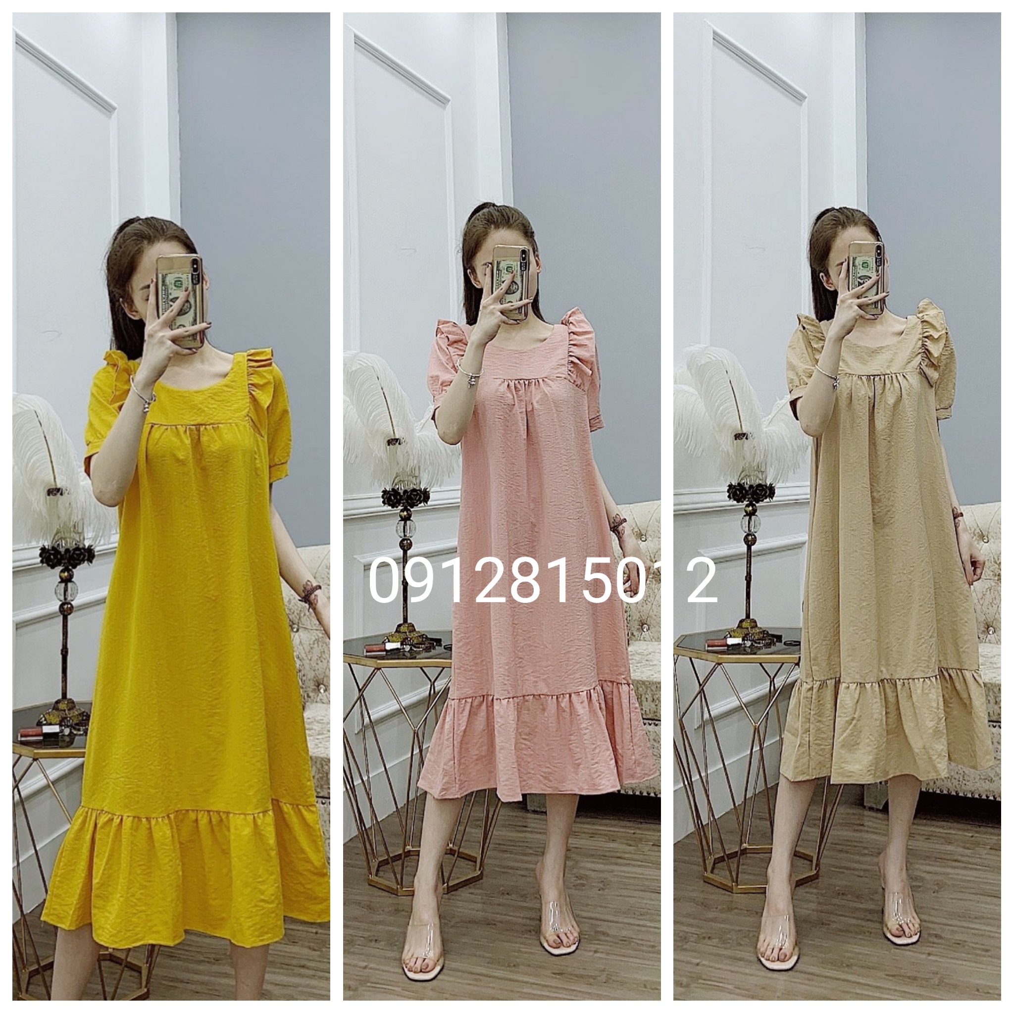 Đầm Bầu Váy Bầu  dáng Xuông Chất Lụa Hàn Mềm, siêu mát Thấm Mồ Hôi Tốt, Freesize từ 45 đến 70Kg