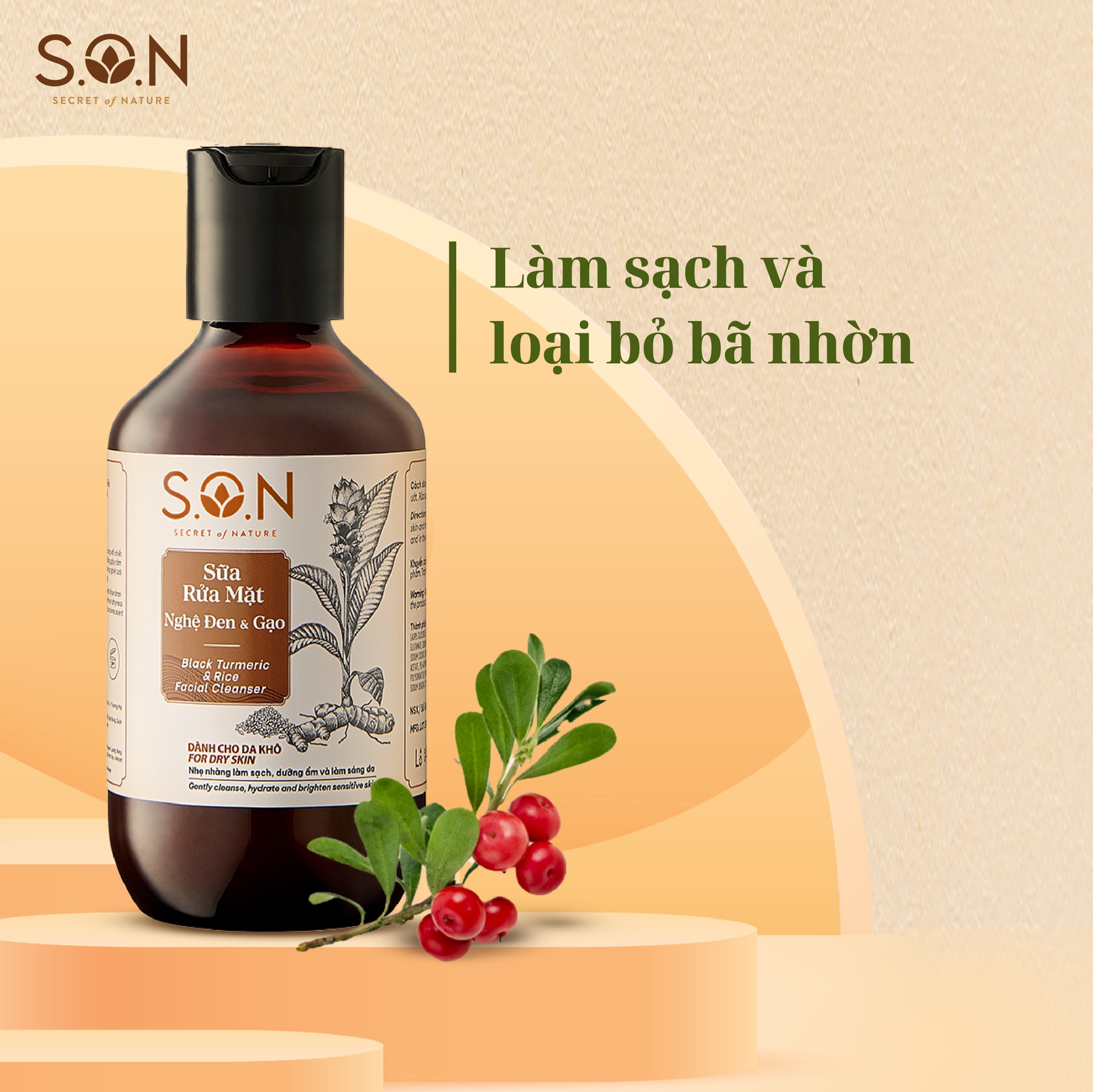 Sữa rửa mặt nghệ đen & gạo S.O.N dành cho da khô 100ml