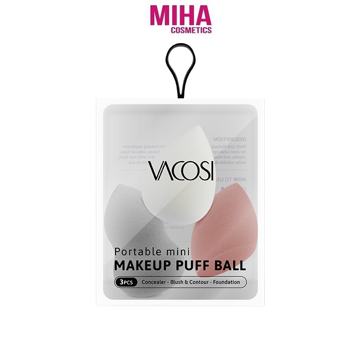Bộ 3 bông phấn tán nền tạo khối và má hồng vacosi classic mini makeup puff ball hxt hàn quốc