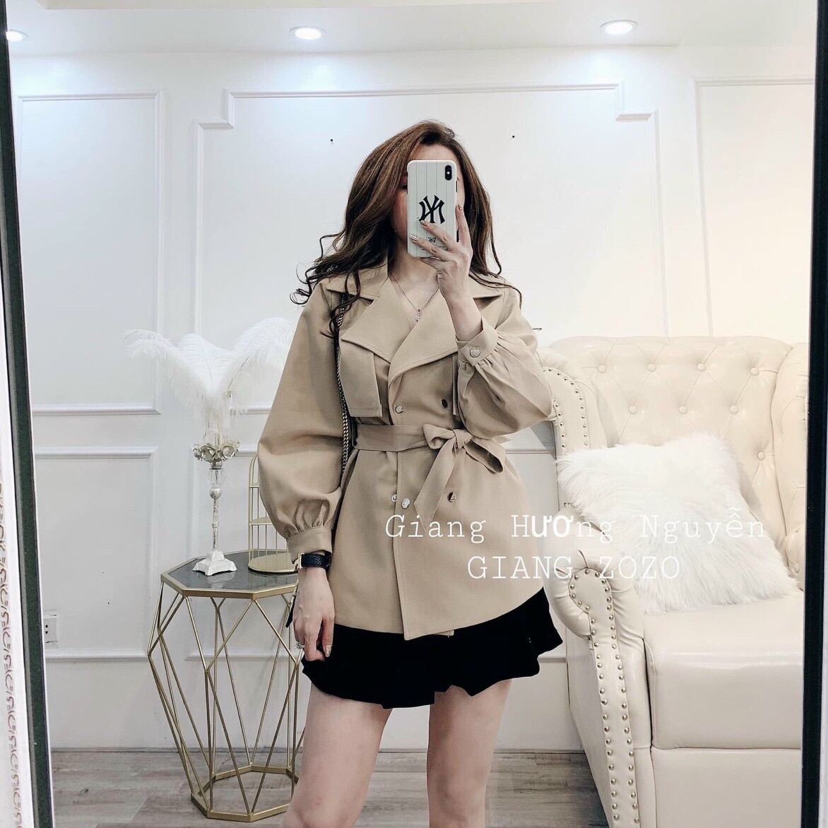 Áo khoác măng tô kaki dáng lửng