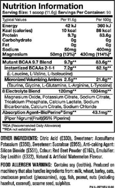 Phục hồi cơ- BCAA- Mutant BCAA 9.7 90ser