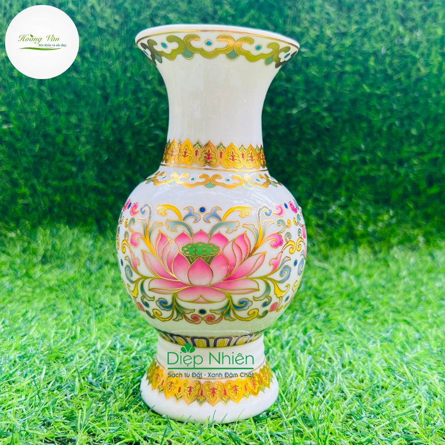 Bình hoa thờ cúng gốm sứ Hoa sen đỏ