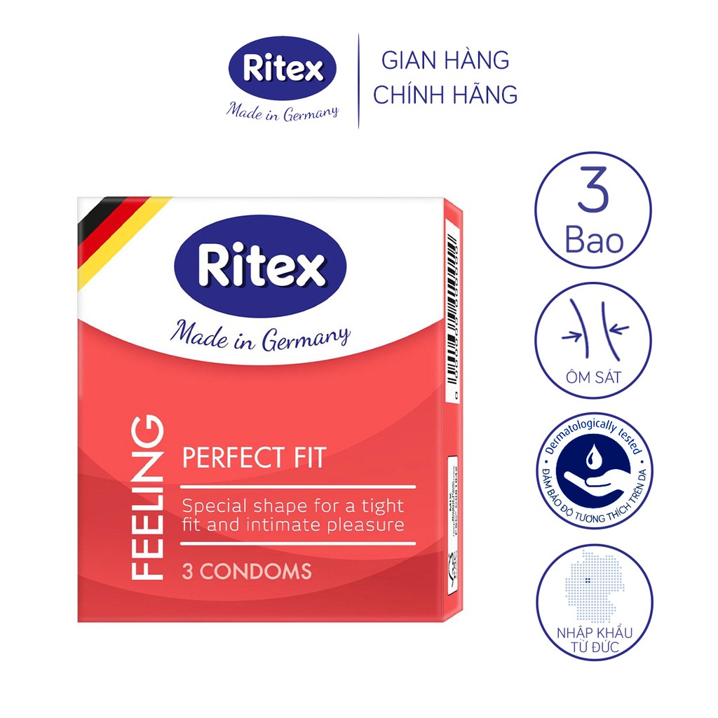 Bao cao su Ritex Feeling ôm sát vừa vặn hộp 3 bao - Hàng nhập khẩu chính hãng- RF001