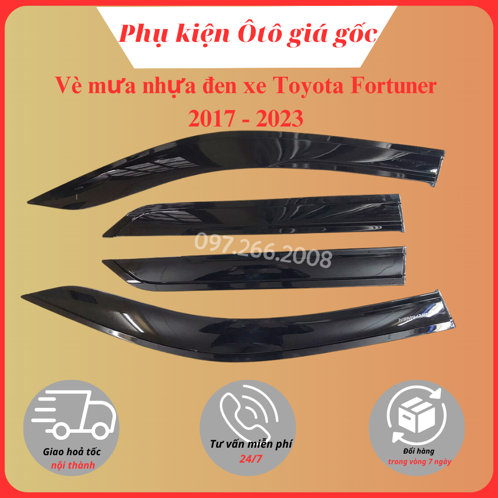 Vè che mưa xe toyota fortuner 2017-2021, 2022, 2023 nhựa đen thái cao cấp, dày dặn,sáng bóng