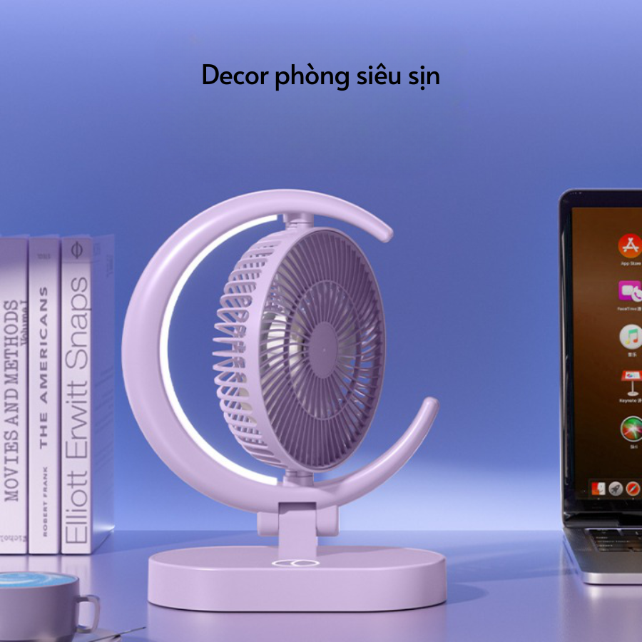Quạt Để Bàn Tích Điện Mini 4 Cấp Độ Gió, Kèm đèn