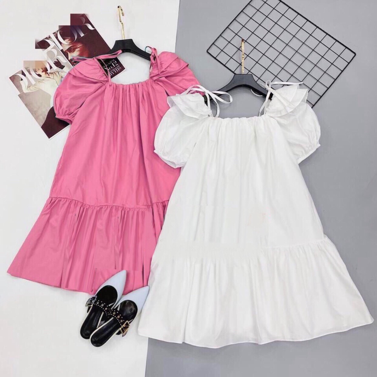 Mua Đầm babydoll tay phồng cột nơ lưng chất xốp gân nổi , váy nữ dịu dàng  nữ tính Hàn Quốc midushop88 ( hình thật) - Trắng 2 tại MiDiu Shop | Tiki