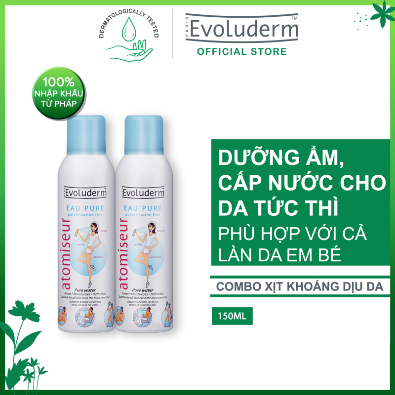 Bộ 2 sản phẩm xịt khoáng dưỡng da cấp ẩm Evoluderm Atomiseur Eau Pure 150ml