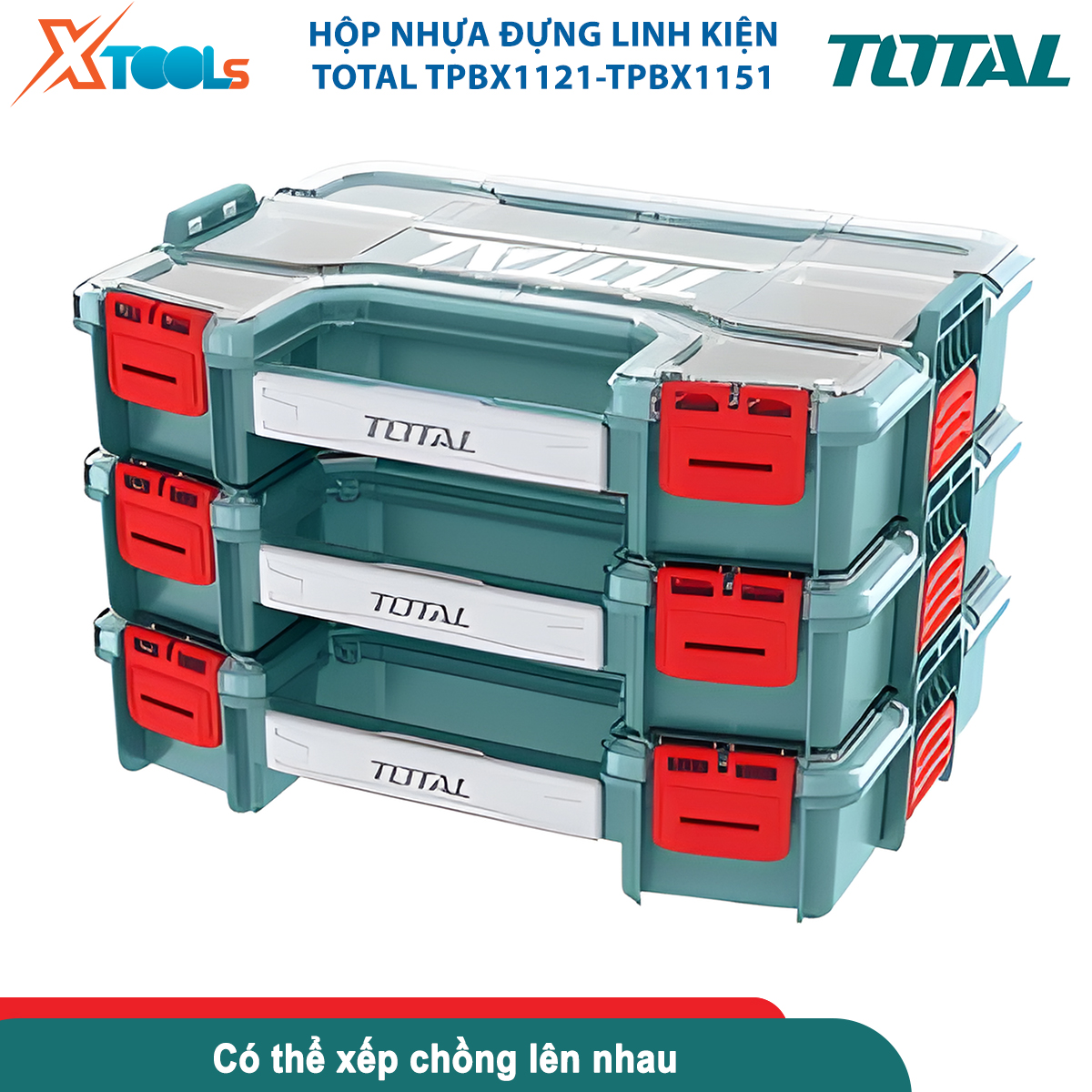 Hộp nhựa đựng dụng cụ TOTAL THKTV02 hộp đồ nghề kích thước 340x250x60mm, Có thể xếp chồng lên nhau Chất liệu nhựa PP XTOOLs, hộp đựng linh kiện