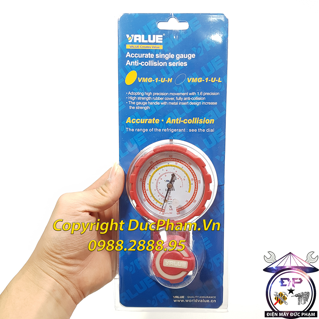Đồng hồ nạp gas đơn Value đỏ cao áp ( Công Ty Vỏ Tiếng Anh )