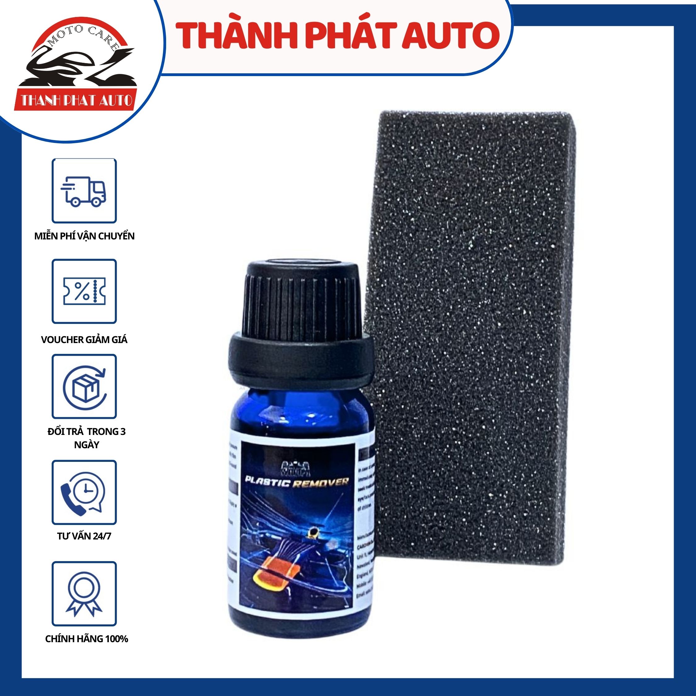 [HCM]Chai Phục hồi nhựa nhám Plastic Remover 10ml giúp phục hồi lại màu đen của nhựa bị phai màu thấm đều sâu vào bên trong nhựa