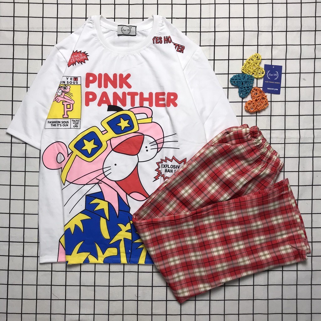 Sét Bộ Quần Dài Caro + Áo Báo Hồng Pink Panther Cực Đáng Yêu Sét ...