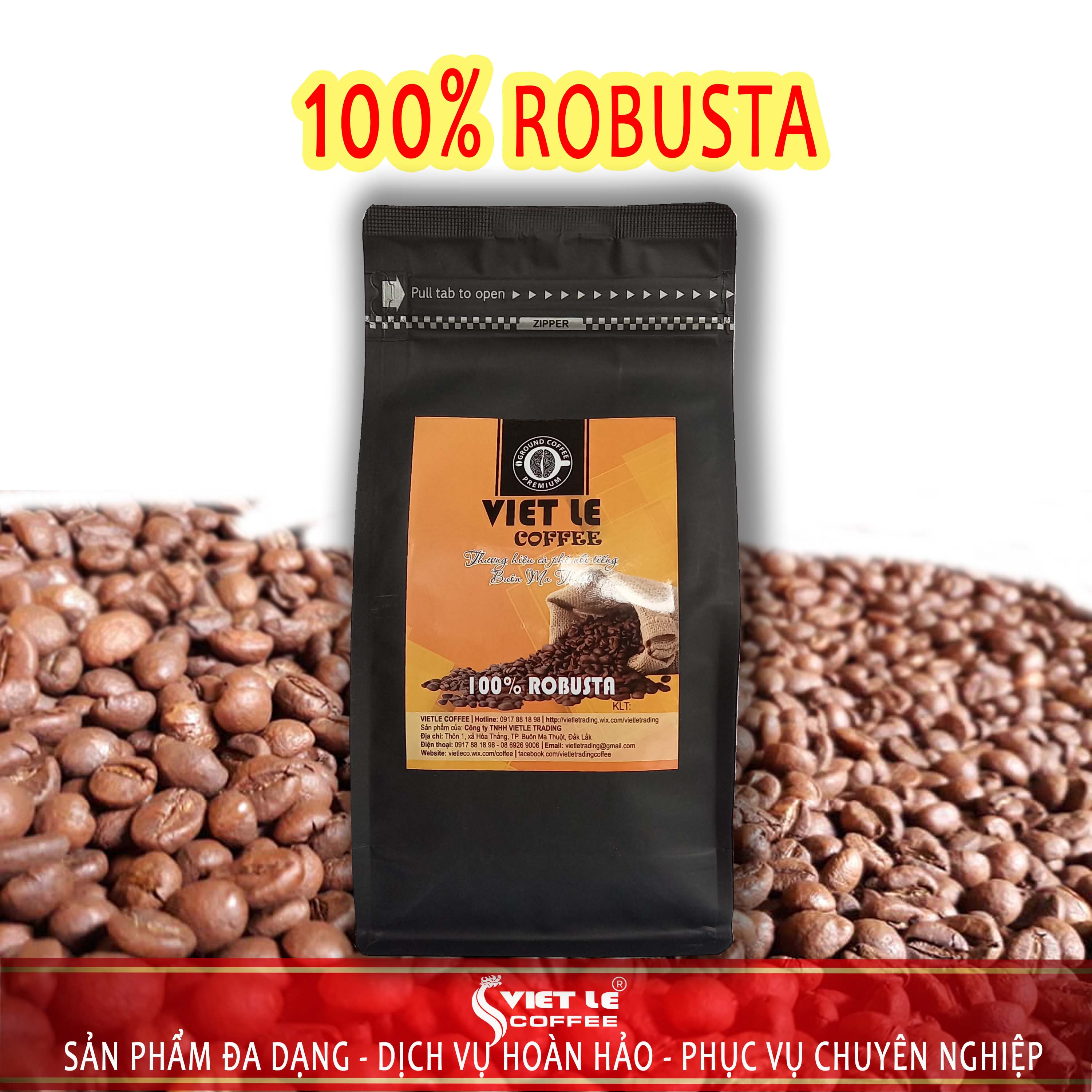 1kg Cà phê bột Robusta rang mộc Túi Pocket
